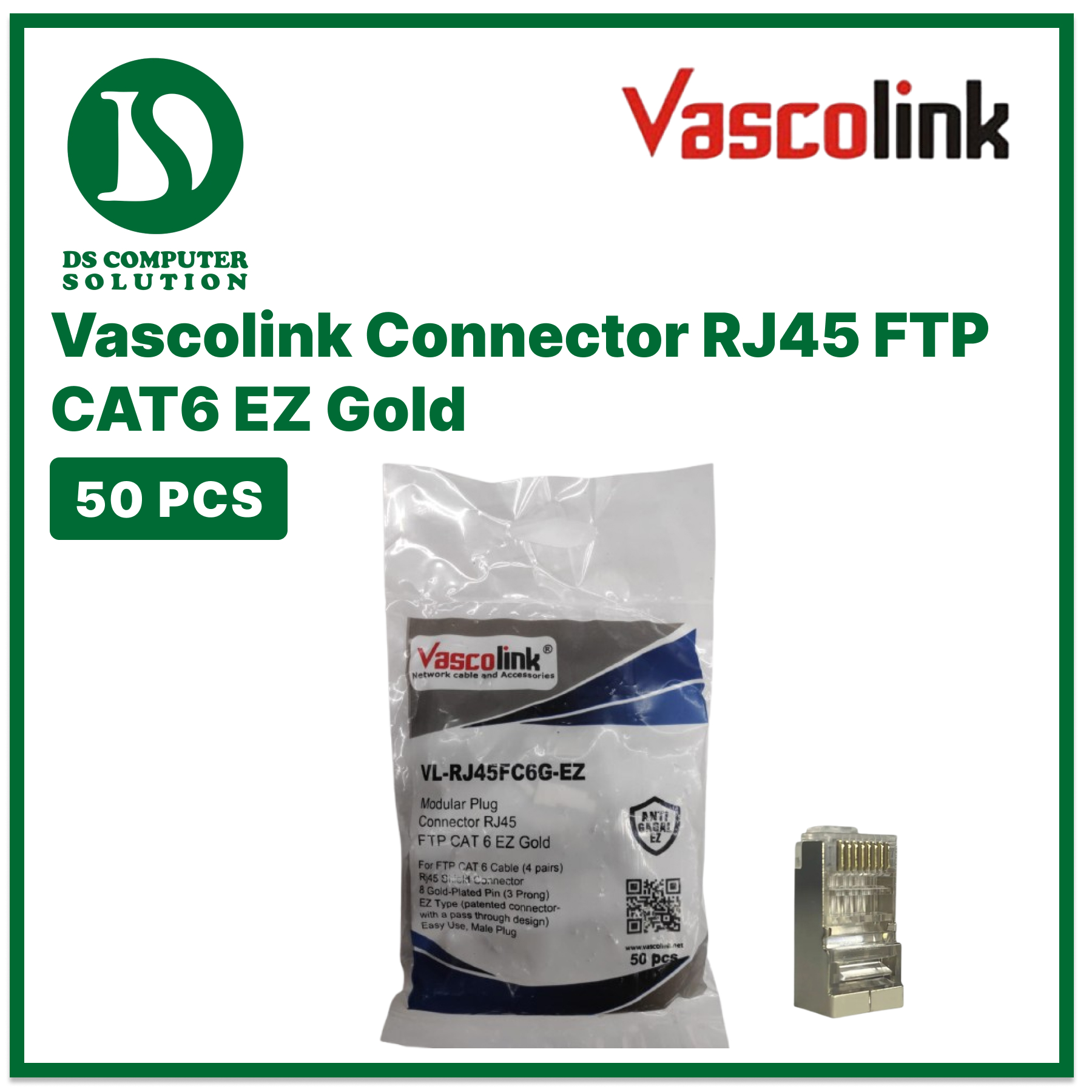 ANTI GAGAL Vascolink Connector Rj45 FTP Cat6 EZ GOLD 50pcs