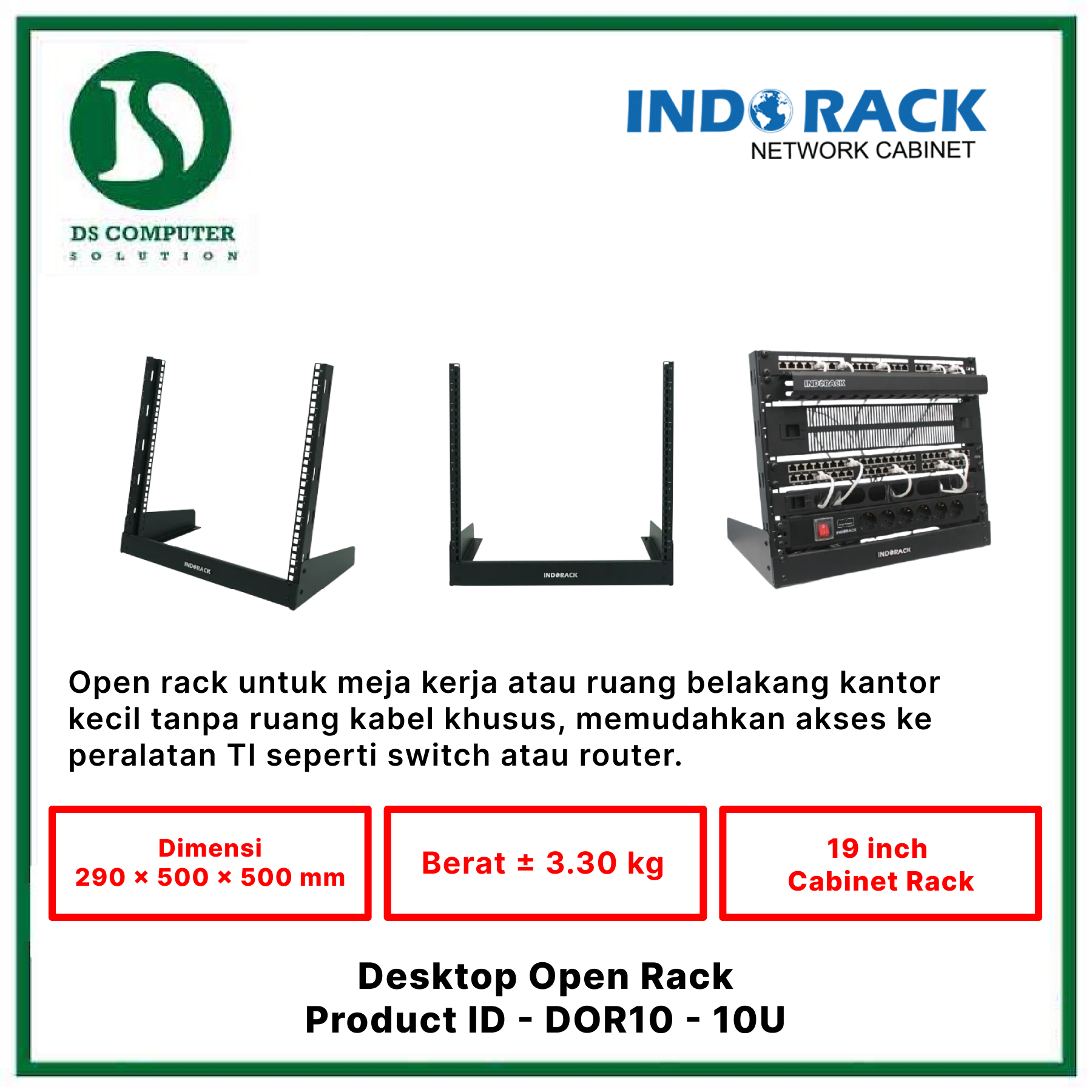 DOR10 Indorack Open Rack 8U - Include Accessories