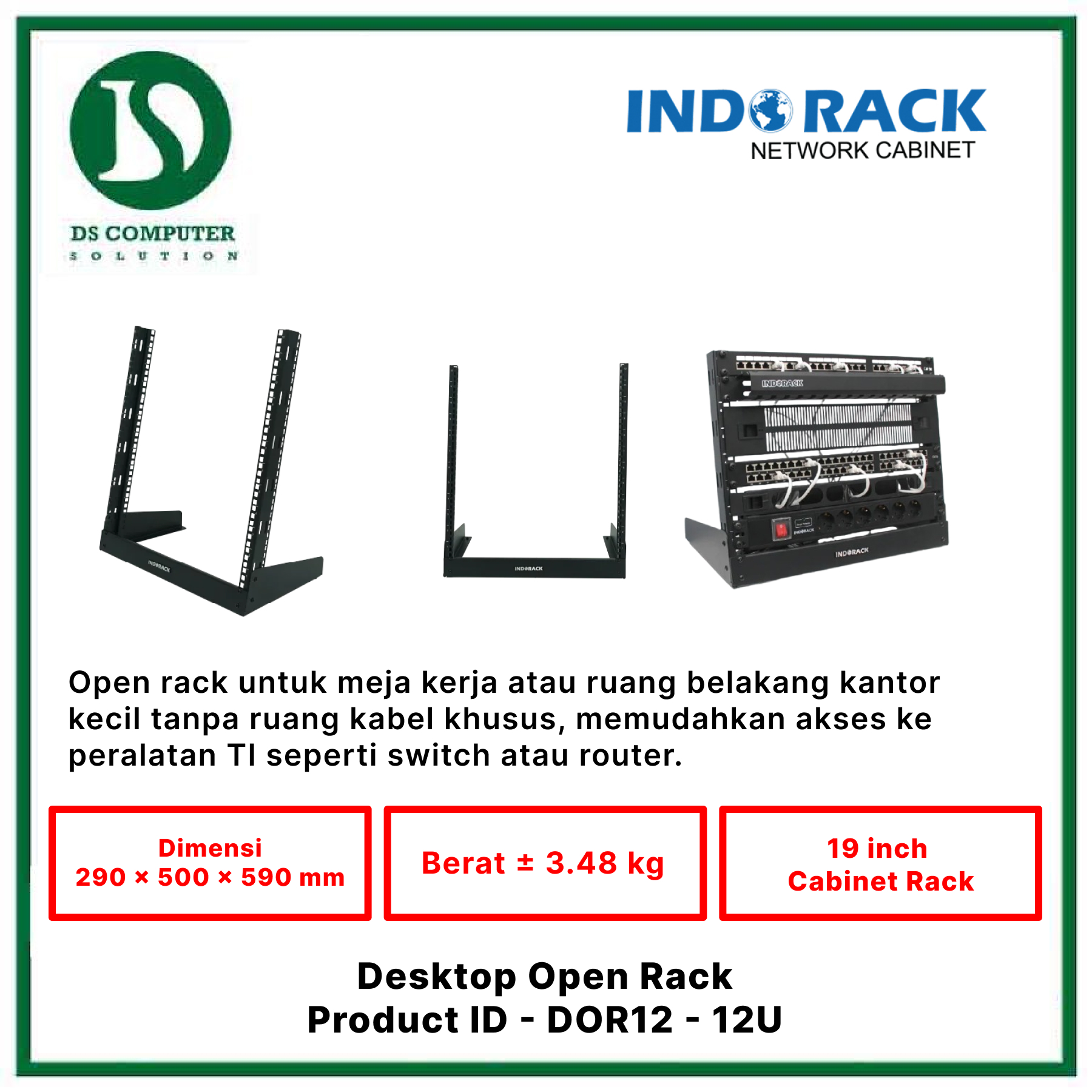 DOR12 Indorack Open Rack 12U - Include Accessories