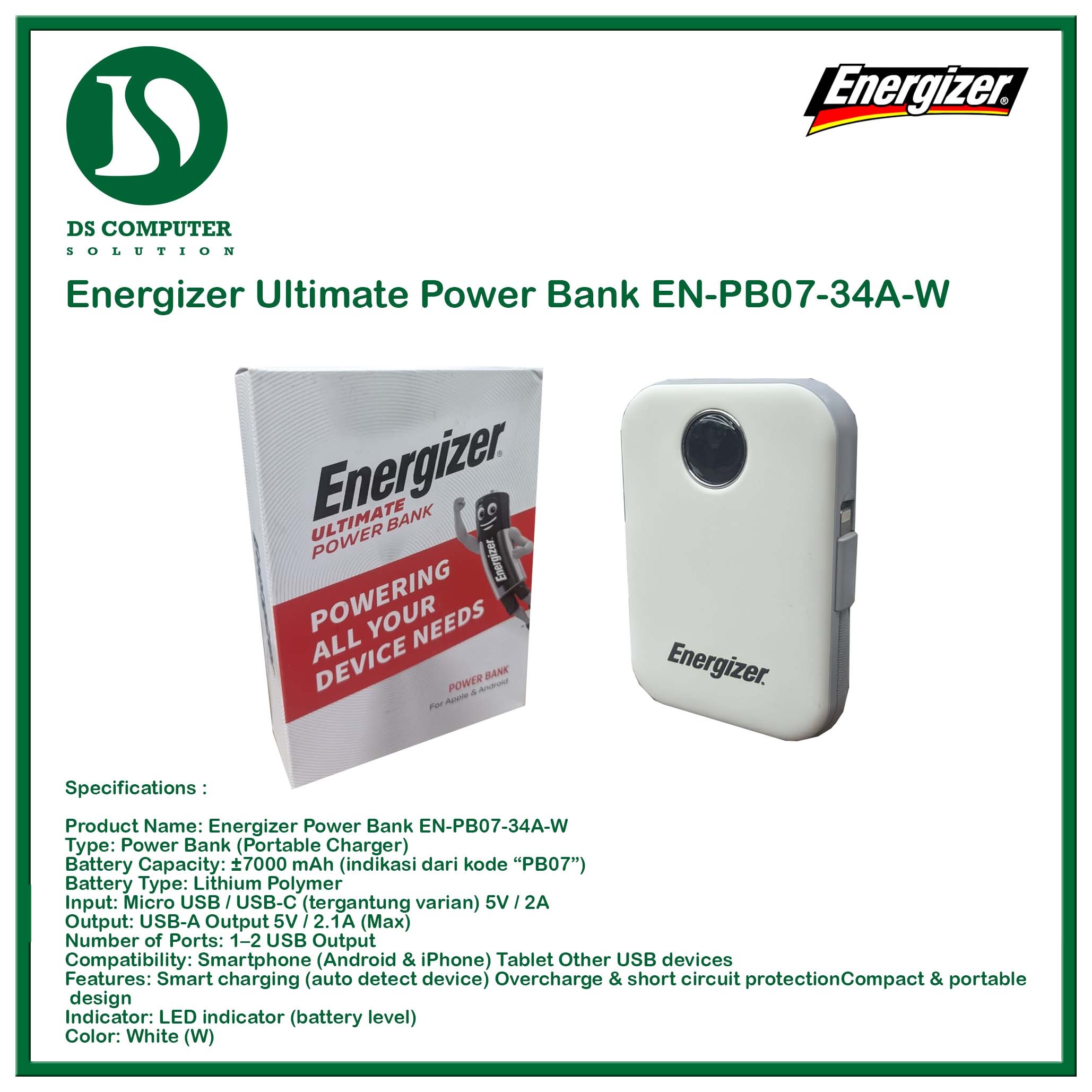 Energizer Ultimate Power Bank EN-PB07-34A-W