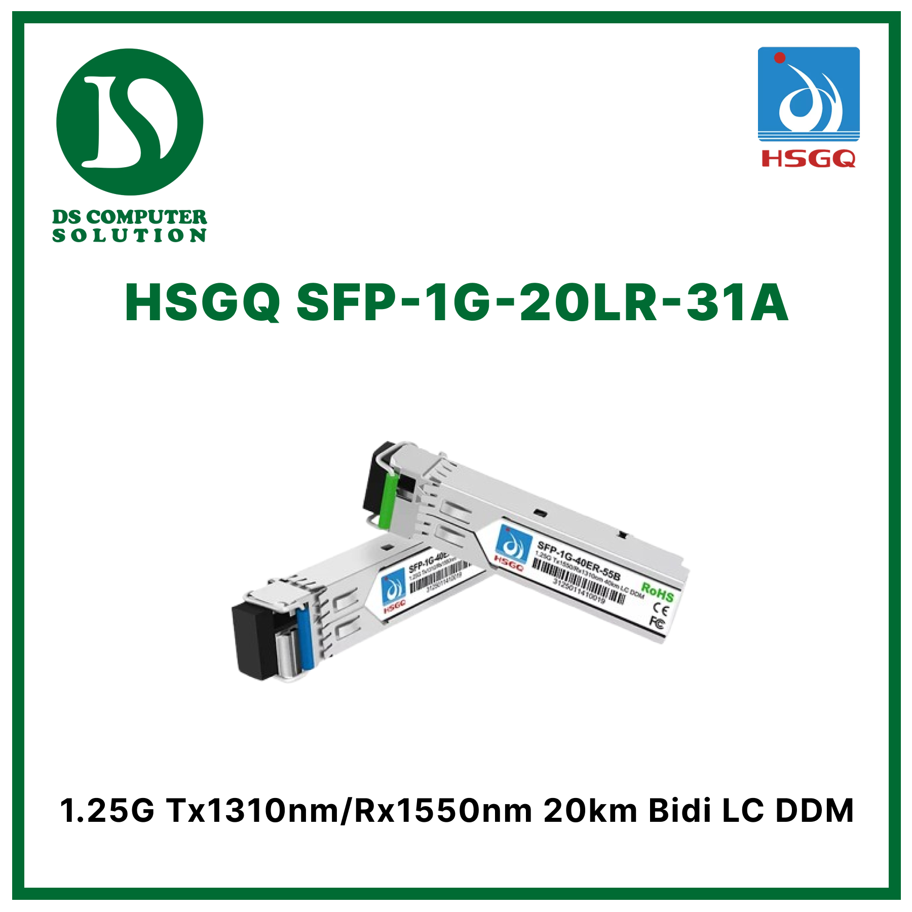 HSGQ SFP-1G-20LR-31A 1.25G Tx1310nm/Rx1550nm 20km Bidi LC DDM