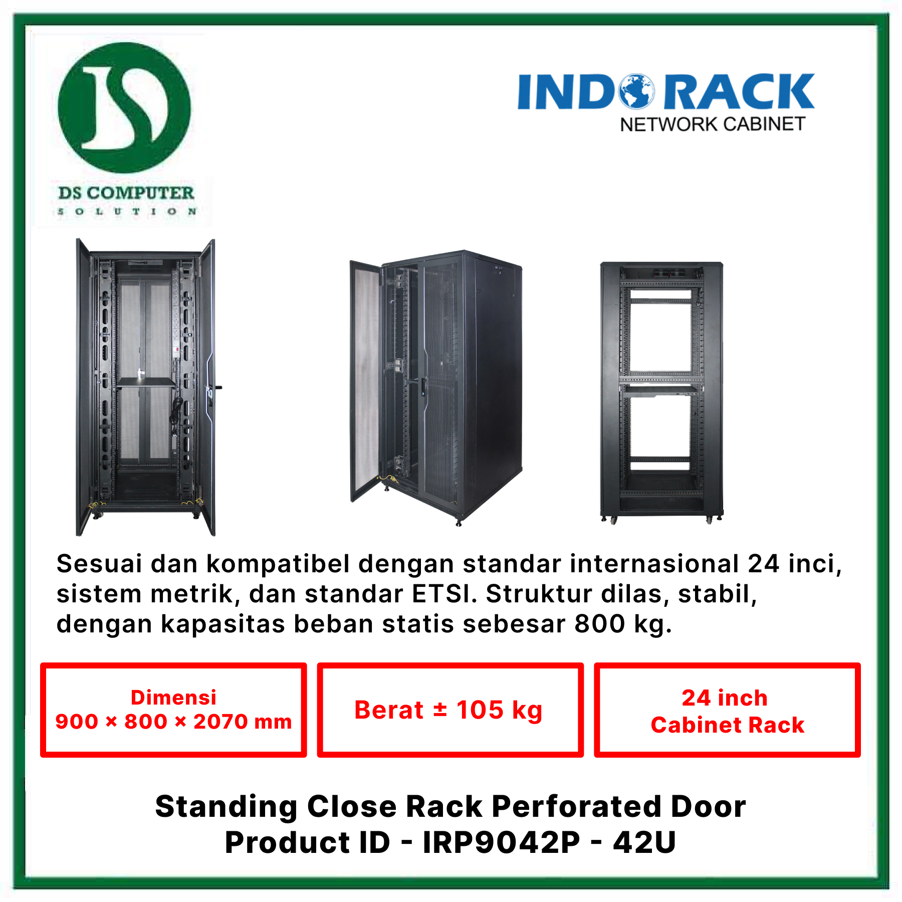 IRP9042P Indorack Close Rack 42U - Include Accessories