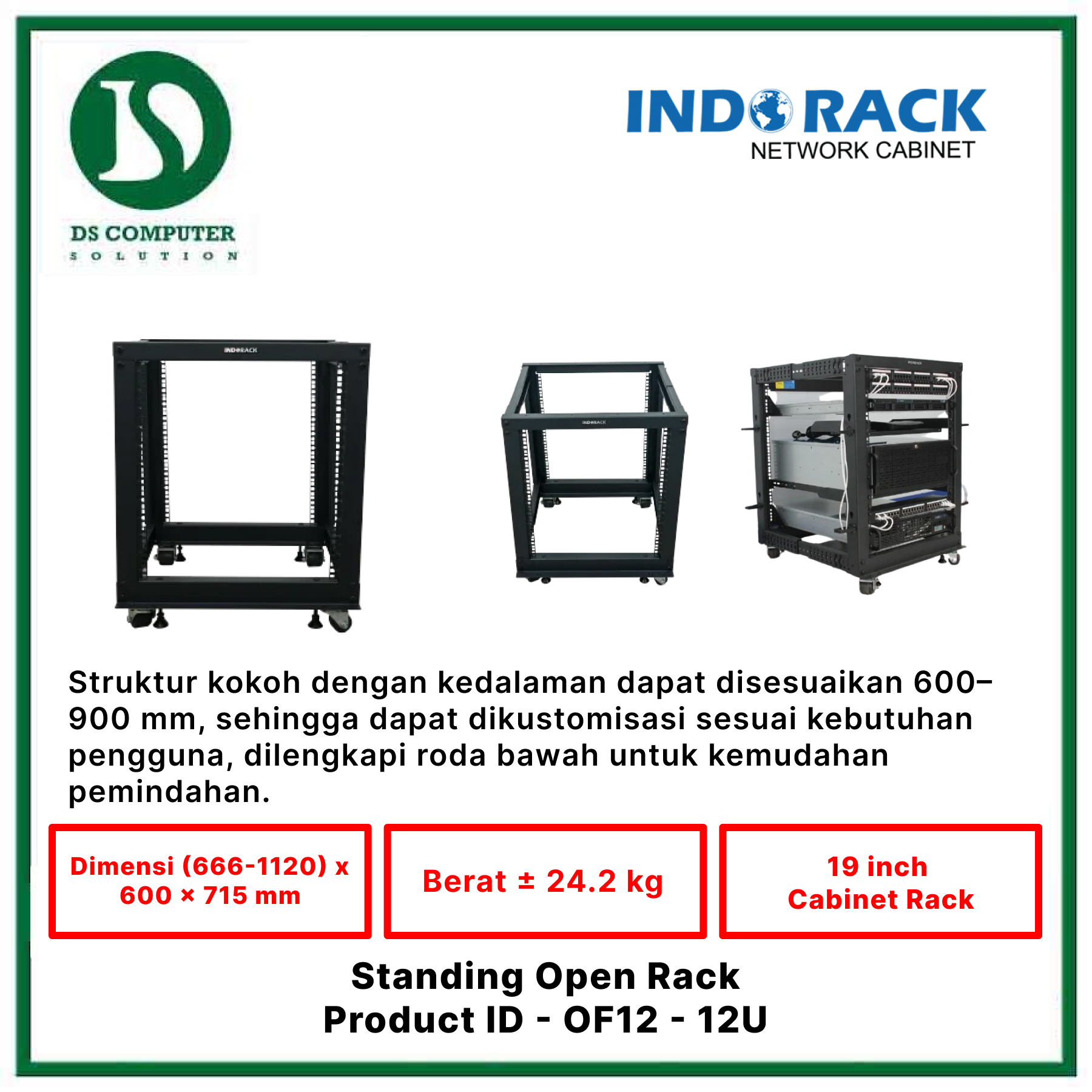 OF12 Indorack Open Rack 12U - Include Accessories