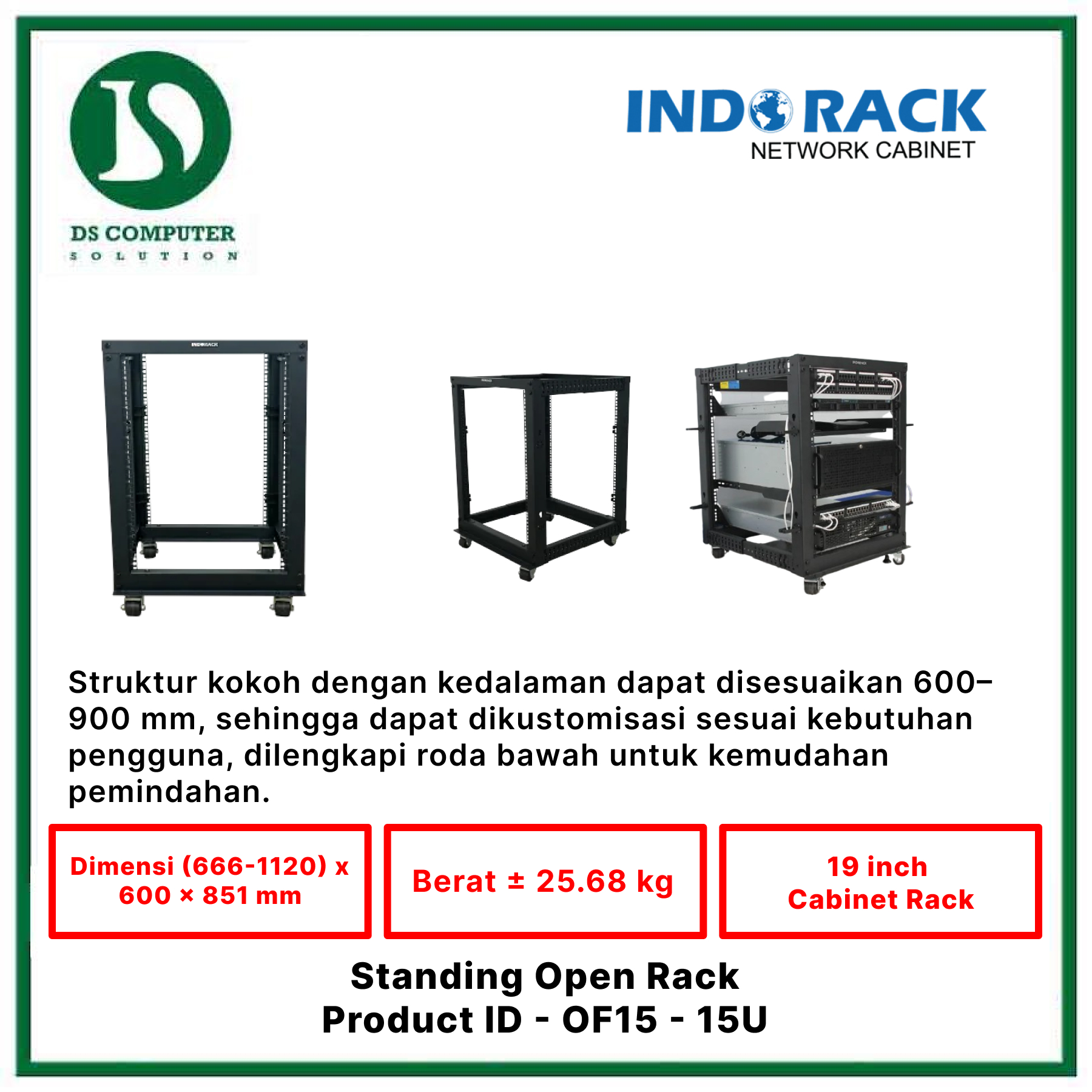 OF15 Indorack Open Rack 15U - Include Accessories