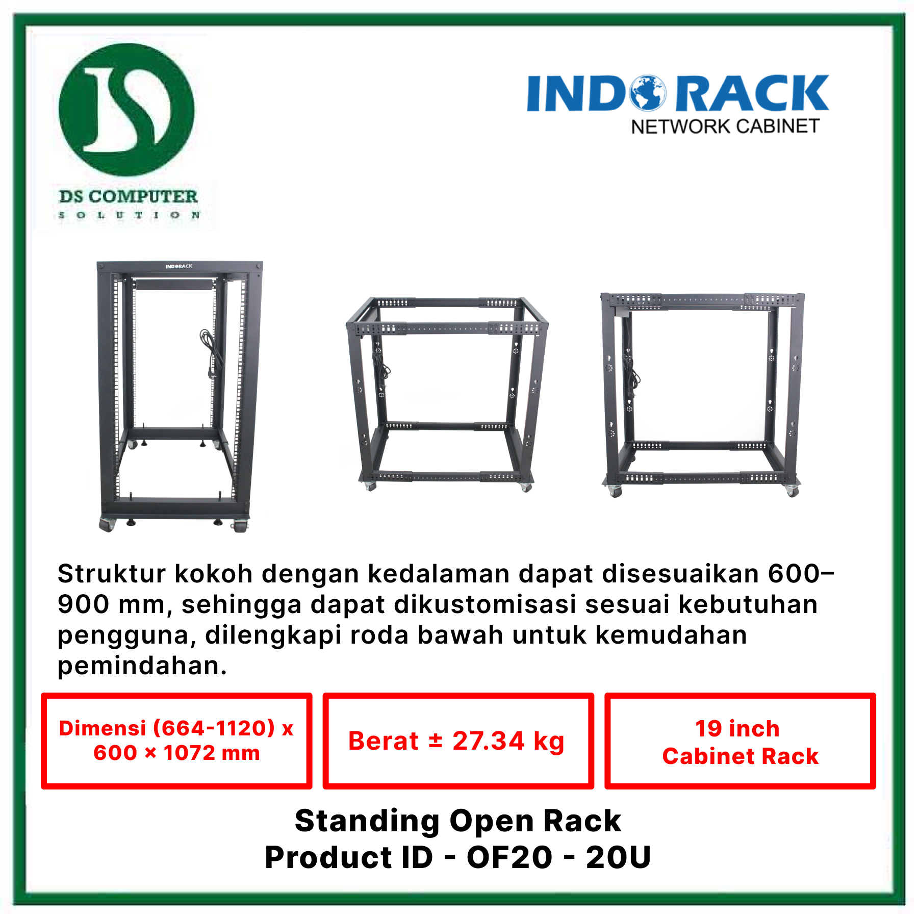 OF20 Indorack Open Rack 20U - Include Accessories