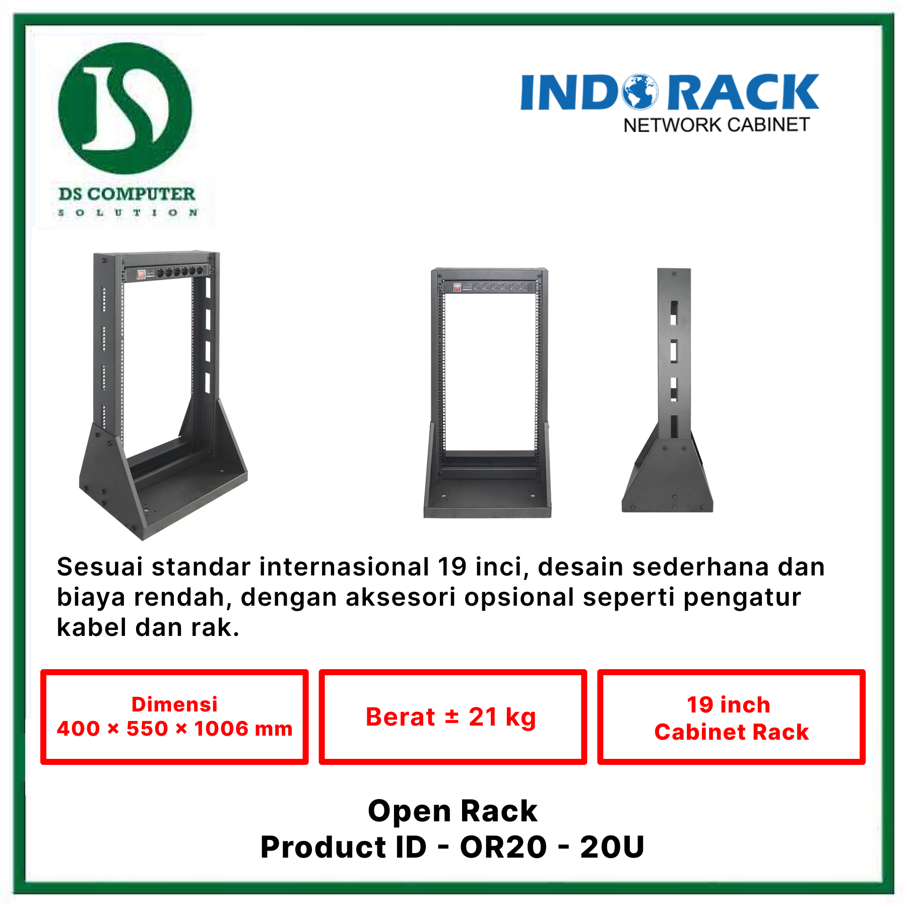 OR20 Indorack Open Rack 20U - Include Accessories