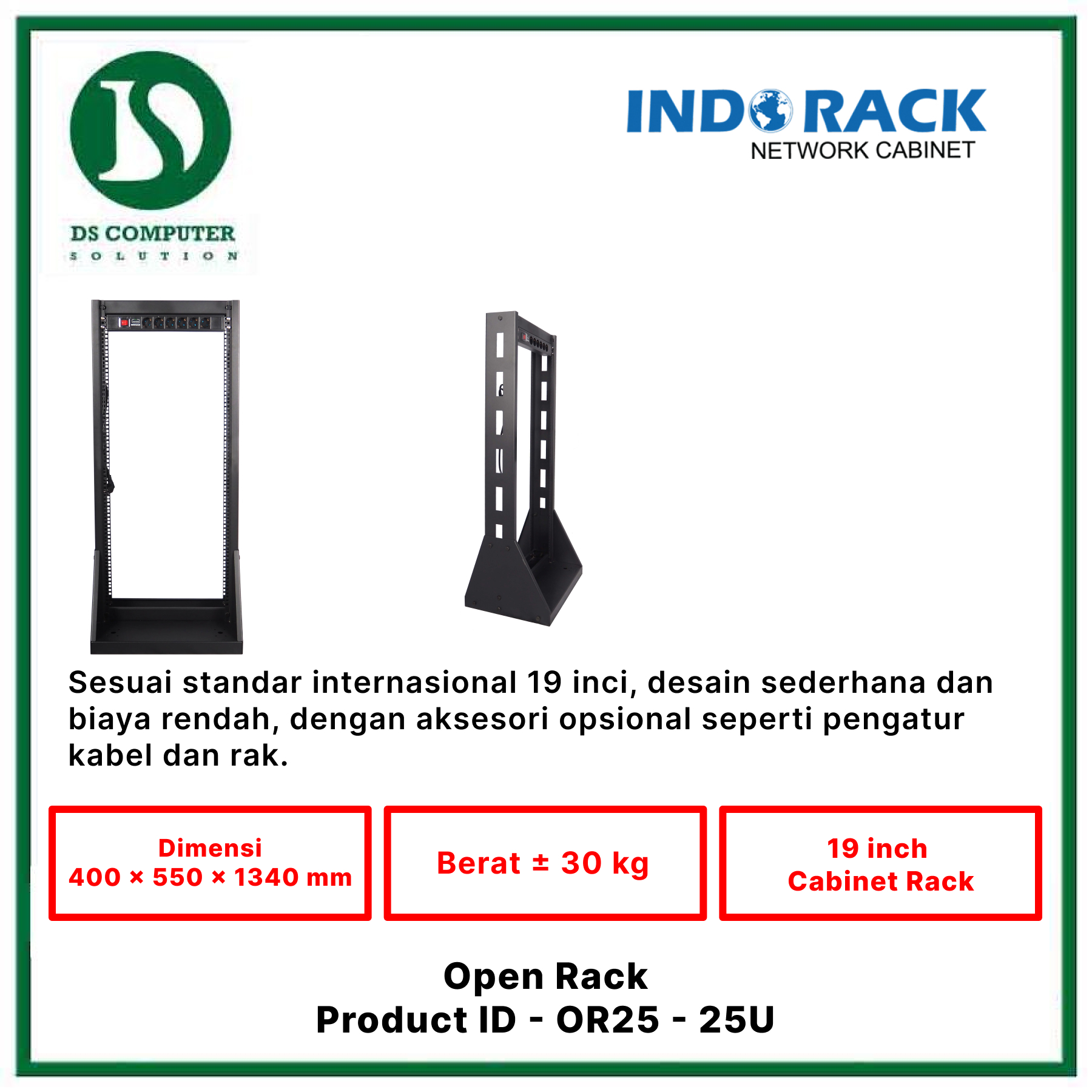 OR25 Indorack Open Rack 25U - Include Accessories