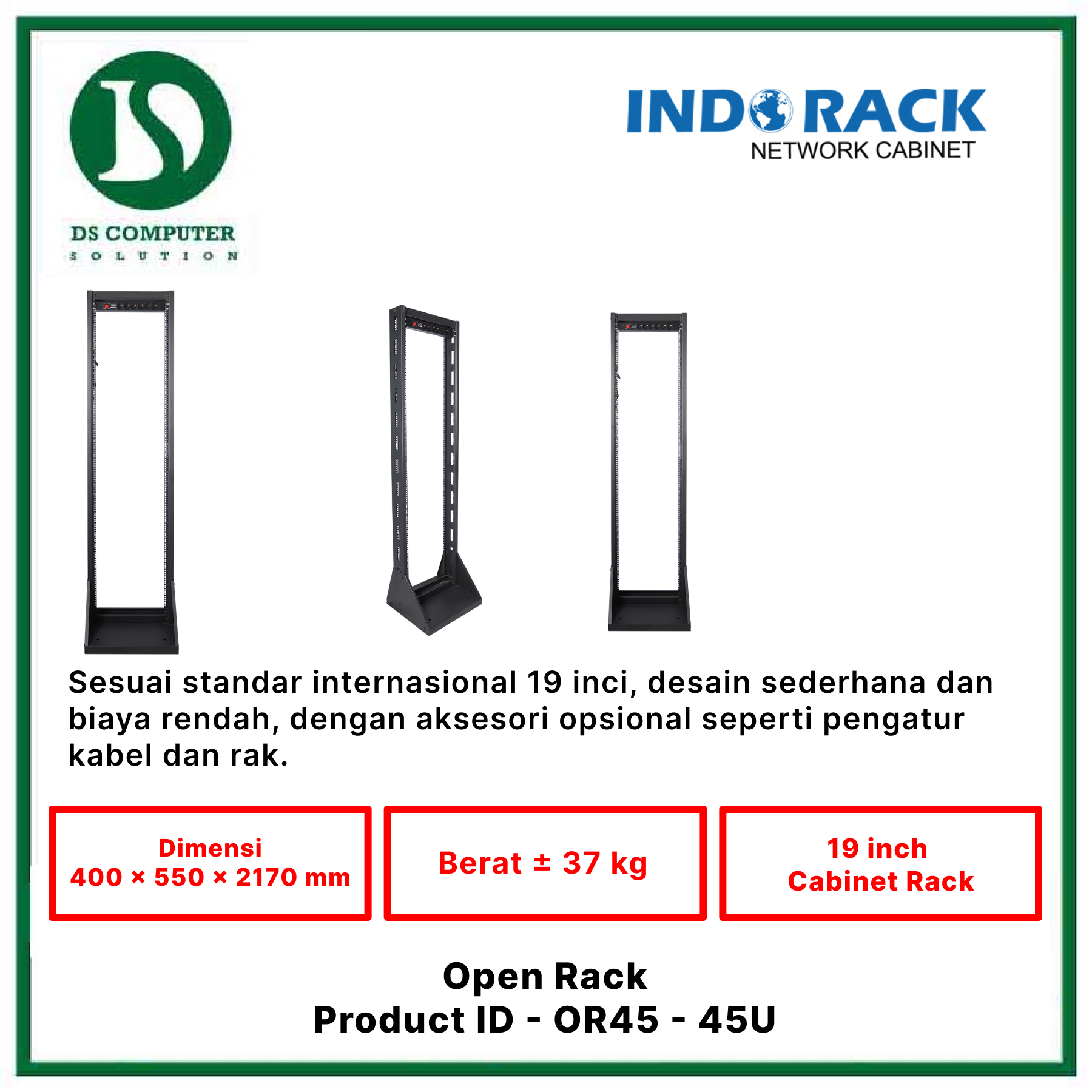 OR45 Indorack Open Rack 45U - Include Accessories