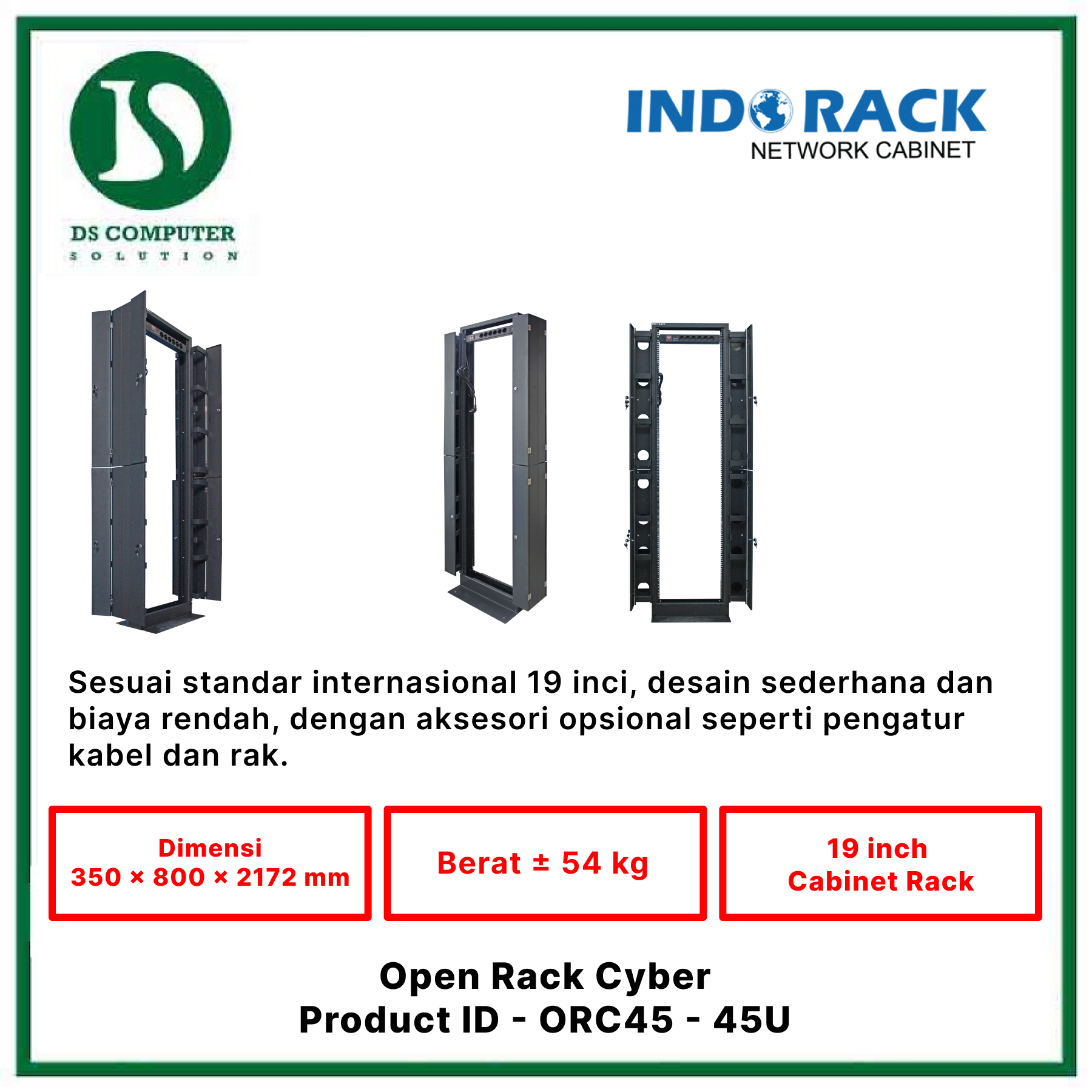 ORC45 Indorack Open Rack 45U - Include Accessories
