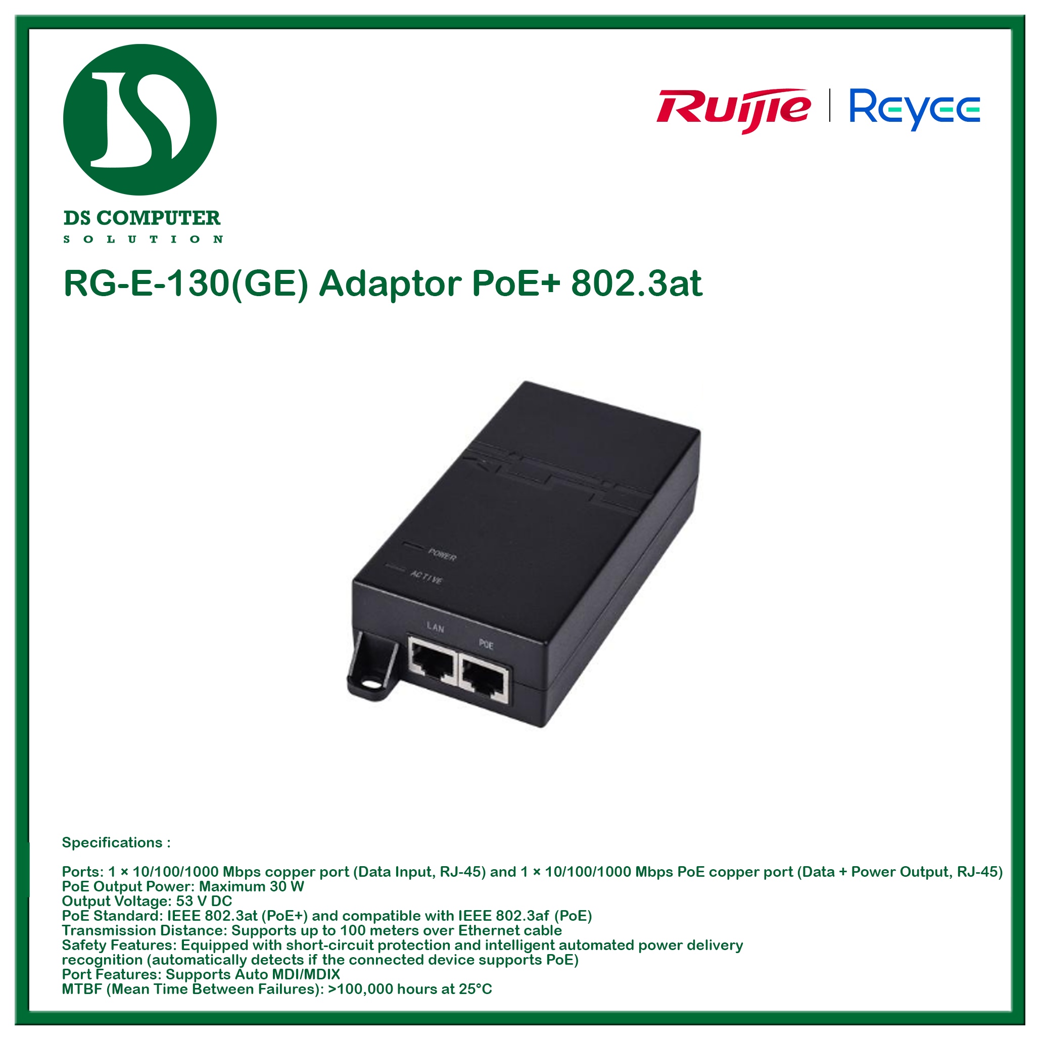 Ruijie RG-E-130(GE) Adaptor PoE+ 802.3at