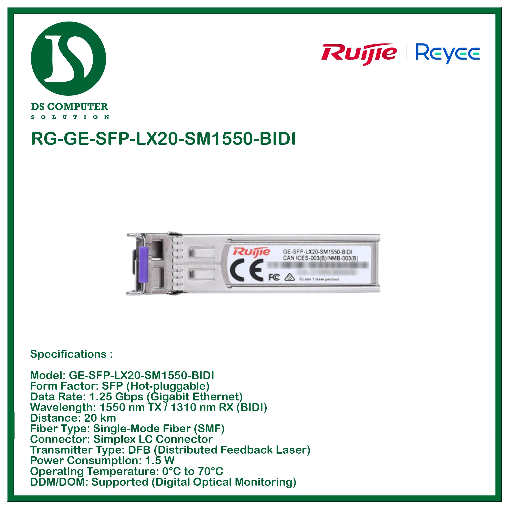Ruijie RG-GE-SFP-LX20-SM1550-BIDI