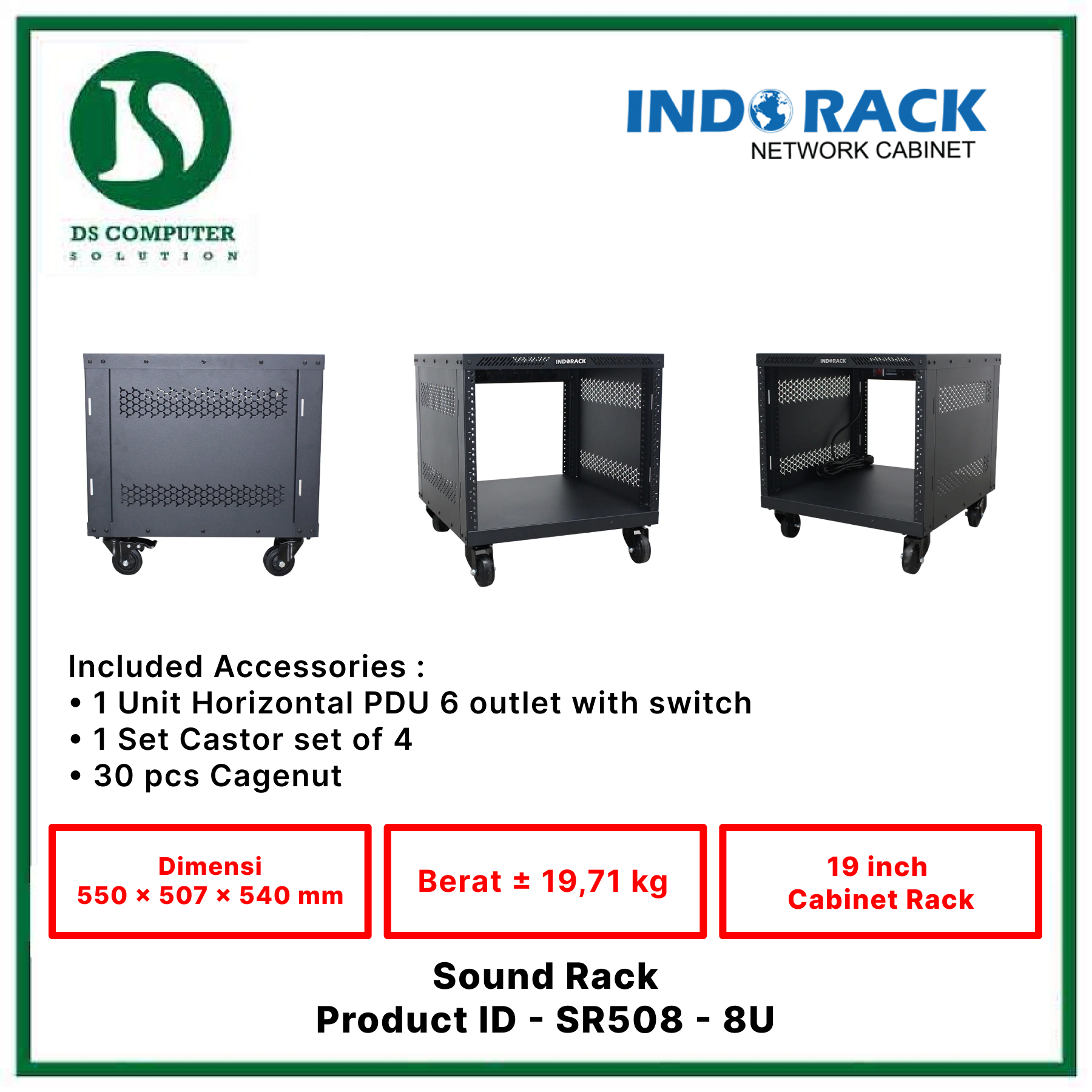 SR508 Indorack Open Rack 8U - Include Accessories