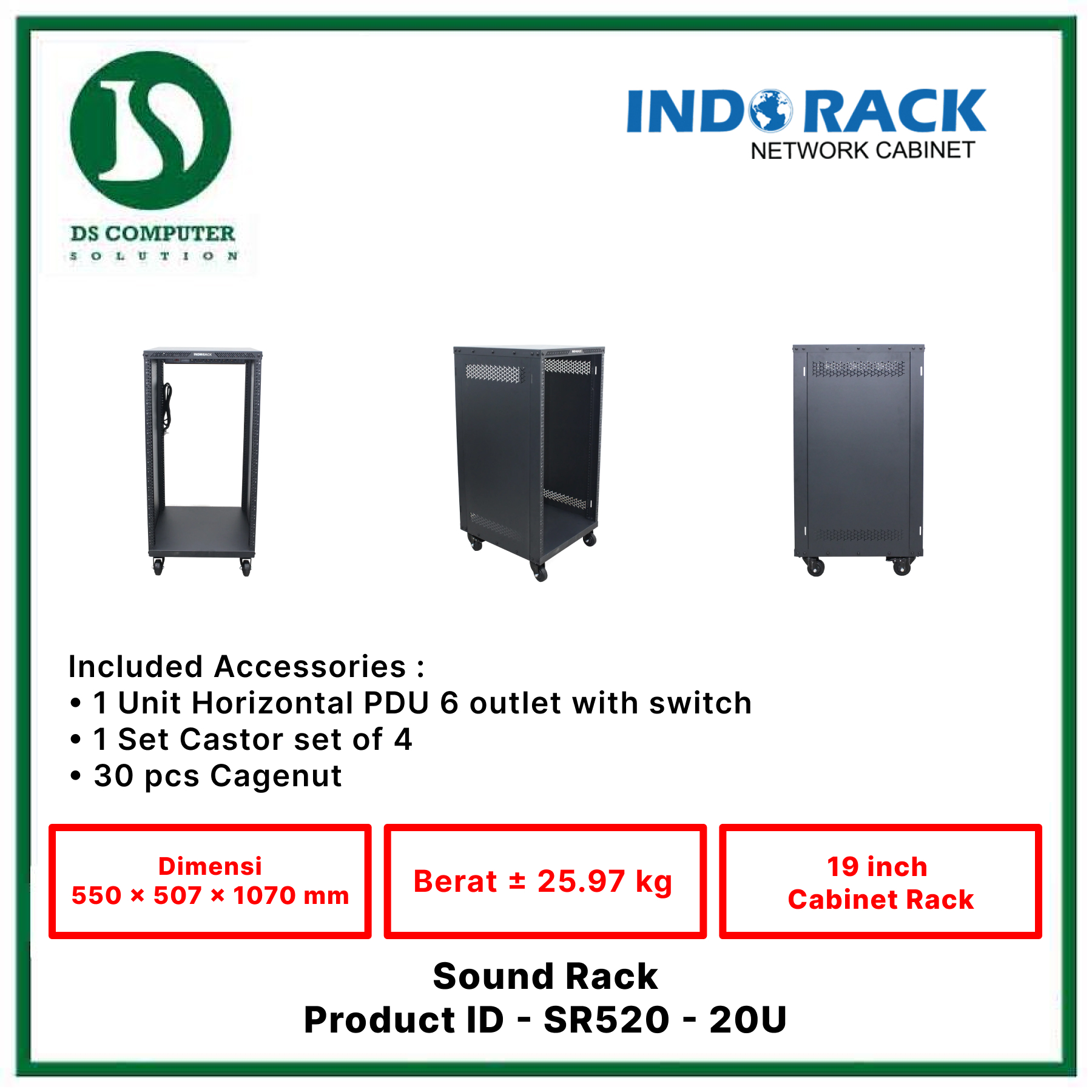 SR520 Indorack Open Rack 20U - Include Accessories
