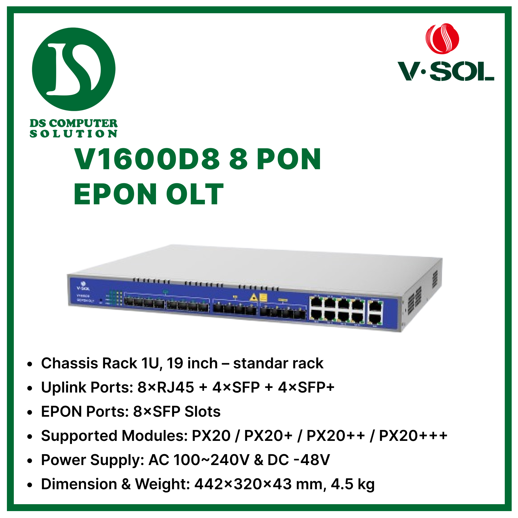 VSOL - V1600D8 8 PON EPON OLT
