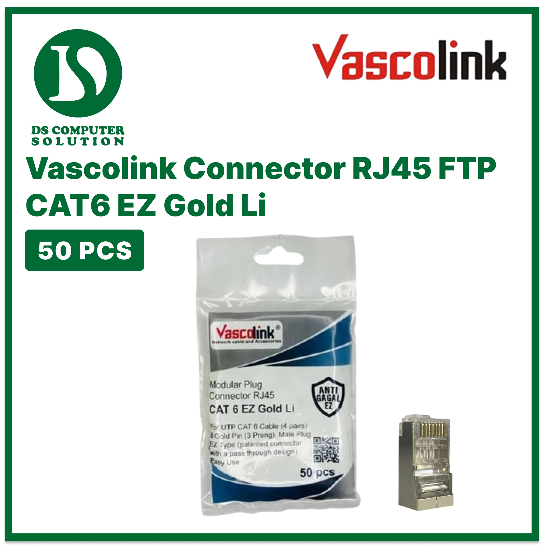 Vascolink Connector Rj45 Cat6 EZ GOLD Li 50pcs