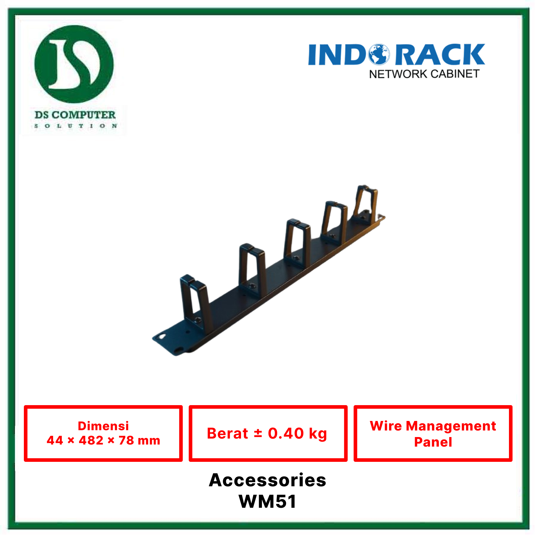 Wire Management Panel 1 U with 5Ring - WM51